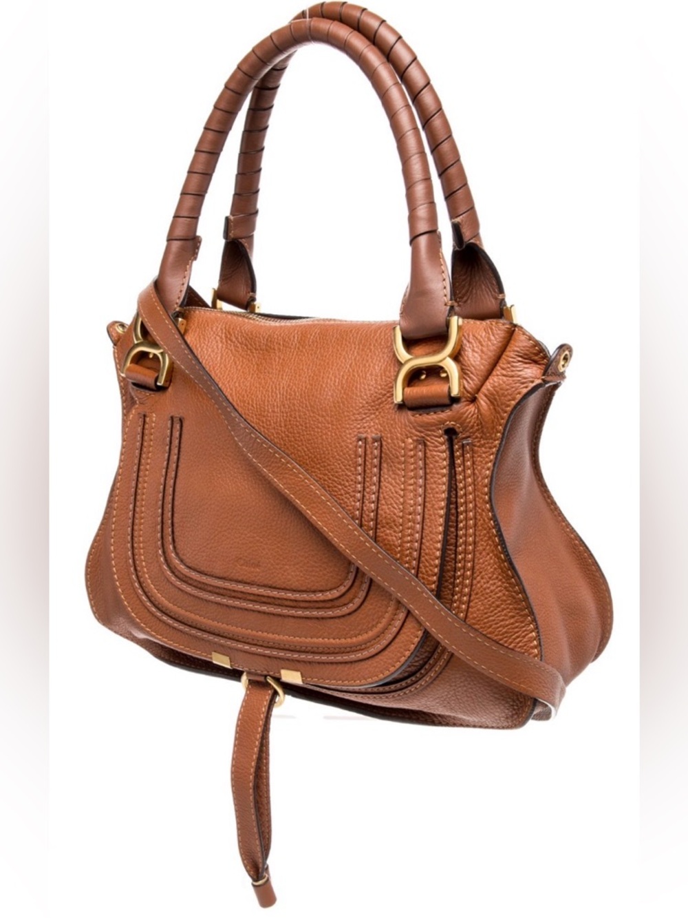 Chloe Marcie Top Handle Brown Leather Medium Purse Bag Gold Hardware & Strap - Picture 4 of 7